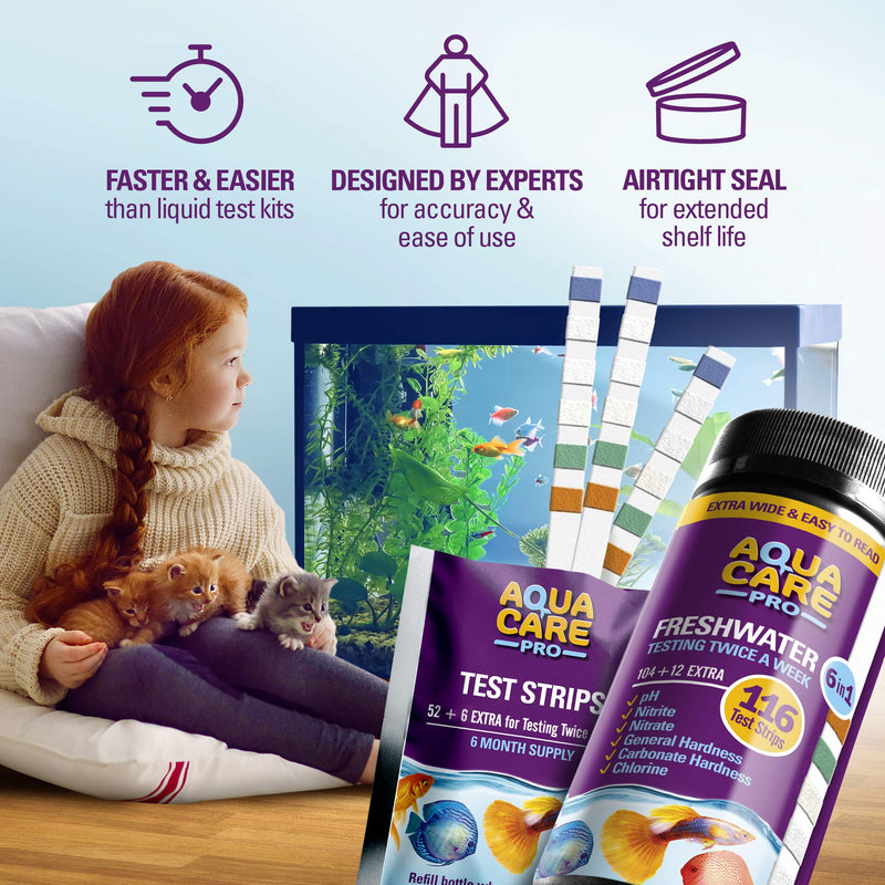 Freshwater Aquarium Test Strips 6 in 1 - Fish Tank Test Kit for Testing pH Nitrite Nitrate Chlorine General & Carbonate Hardness (GH & KH) - Easy to Read Wide Strips & Full Water Testing Guide, 116 Ct - BeesActive Australia