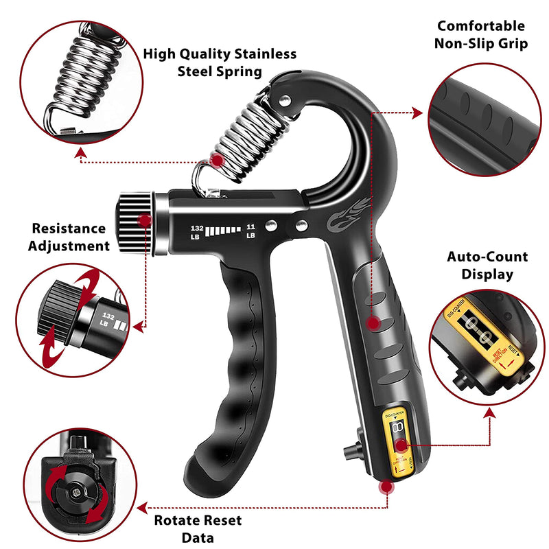 FLYFE Grip Strength Trainer 2 Pack 11-132 lbs, Adjustable Resistance Hand Grip Strengthener for Muscle Building and Injury Recovery - BeesActive Australia
