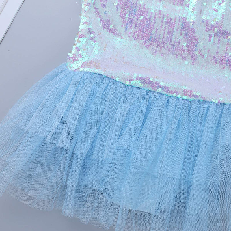 [AUSTRALIA] - Alvivi Girls Kids Sequined Halter Ballet Tutu Dress Leotard Skirt Ballerina Dance wear Costumes 7-8 Sky Blue 