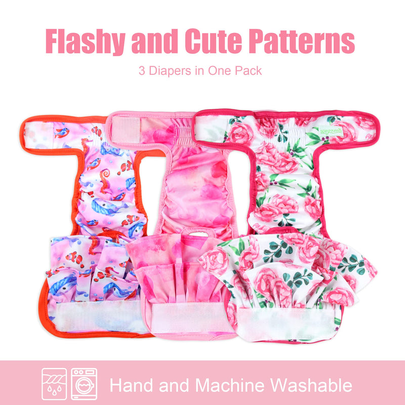 wegreeco Washable Dog Diapers (3 Pack), Highly Absorbent Dog Diapers for Female Dogs in Heat, Period, Incontinence, or Excitable Urination Ocean of Flowers Medium (Pack of 3) - BeesActive Australia