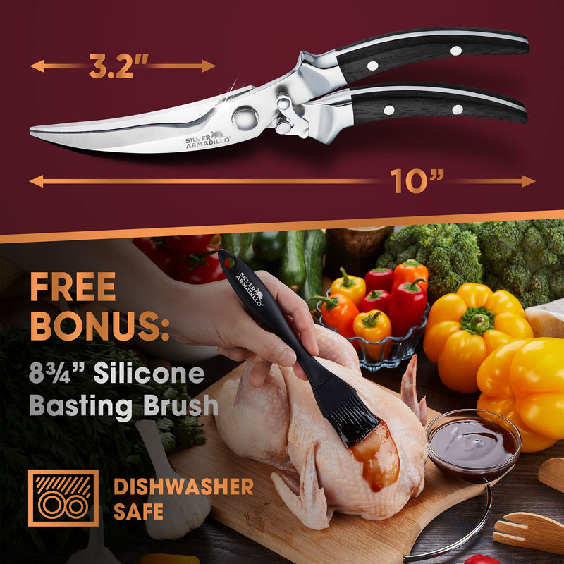 Heavy Duty Poultry Shears | Food Grade Stainless Steel Scissors for Bone, Chicken, Meat, Fish, Seafood, Vegetables | Anti-Rust Ergonomic Spring Loaded Food SHEAR | Built-In Lock |(Black Wood Handles) Black Wooden Handles - BeesActive Australia