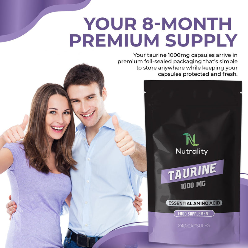 Nutrality Taurine Supplement 1000mg 240 Capsules-High Strength Energy and Endurance-Amino Acid Supplement for Overall Health- Sports Performance - Sleep Improvement-Suitable for Vegan, Vegetarians - BeesActive Australia