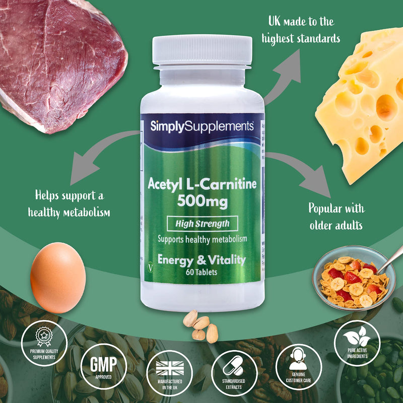 Acetyl L Carnitine Tablets 500mg | Vegan & Vegetarian Friendly | 60 Capsules | Manufactured in The UK - BeesActive Australia
