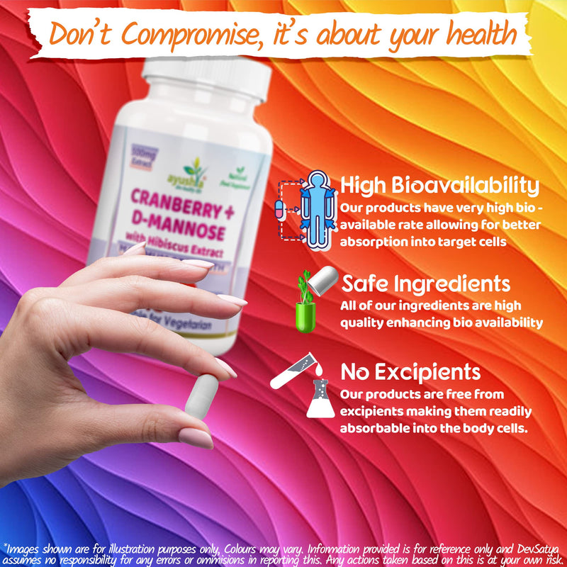Ayushya Cranberry D-Mannose with Hibiscus Extract Capsules UTI Bladder Support Cystitis,Natural,60 Capsules (Pack of 1) - BeesActive Australia