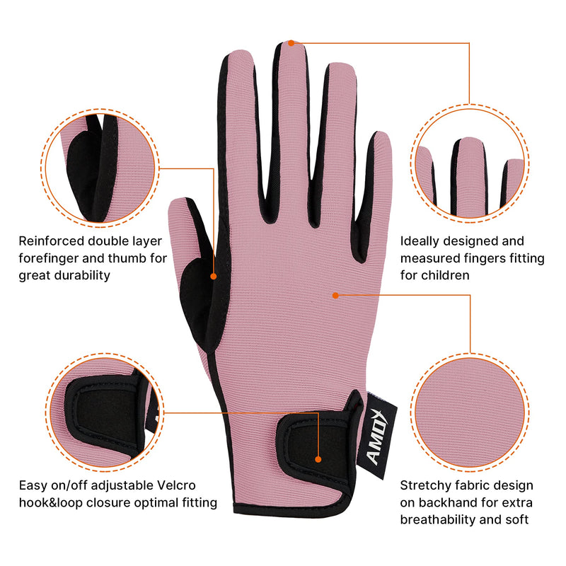 Amoy Kids Horse Riding Gloves Breathable Children Equestrian Horseback Anti-Slipping Boys & Girls Youth Outdoor Biking Cycling Sport Mitts Pink S (Age 6-8) - BeesActive Australia