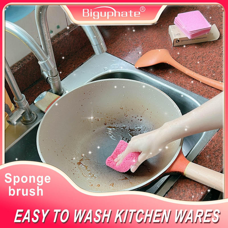 Large Compressed Cellulose Sponges 8 Pack, Natural Pop Up Sponges, Zero-Waste & Plastic Free Biodegradable Sponges, Scratch-Free Cleaning Sponge, Can Be Cut Pink - BeesActive Australia