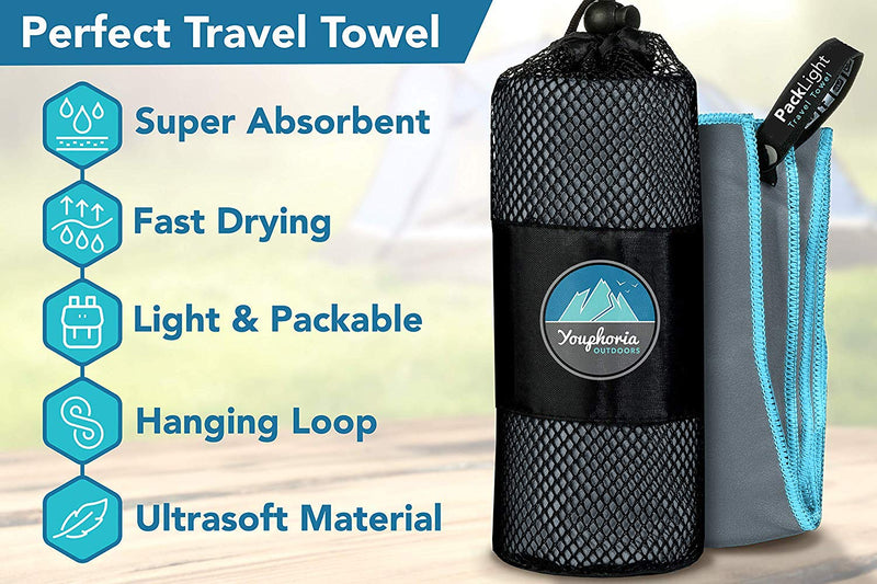 [AUSTRALIA] - Youphoria Outdoors Microfiber Travel Towel - Ideal Fast Drying Towels for Camping, Travel, Beach, Backpacking, Gym, Sports, and Swimming - Lightweight, Quick Dry and Absorbent - 3 Sizes Gray/Blue 28x56-Inch 