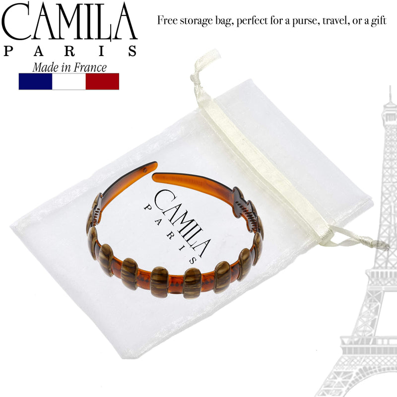 Camila Paris MP853 French Headband for Women, Strong Hold Grip Women's Hair Band, Very Flexible, No Slip and Durable Styling Girls Hair Accessories, Made in France with Cellulose Brown - BeesActive Australia