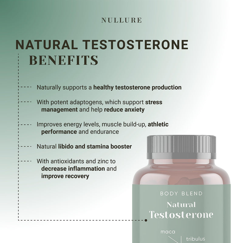 Testosterone Booster for Men Nullure | Vegan & Natural | Test Booster for Libido · Performance · Muscle · Endurance | Ashwagandha + Maca + Tribulus Terrestris + Ginseng + Fenugreek + Zinc |120 caps. - BeesActive Australia