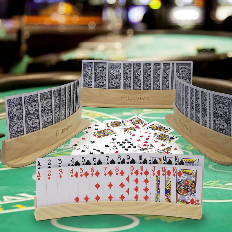 Plusvivo Set of 4 Curved Playing Cards Holders for Seniors Adults - Soild Wood Cards Holders for Playing Cards 13 x 1.9 x 2.4 Inch for Bridge Canasta Strategy Foot and Hand - BeesActive Australia