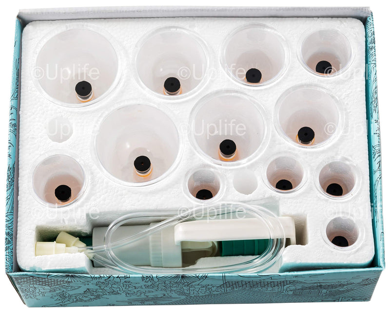 Uplife Chinese Cupping Therapy Set, 12 Vacuum Air Suction Cups with Pumping Handle, Anti Cellulite Massage for Back/Neck - BeesActive Australia