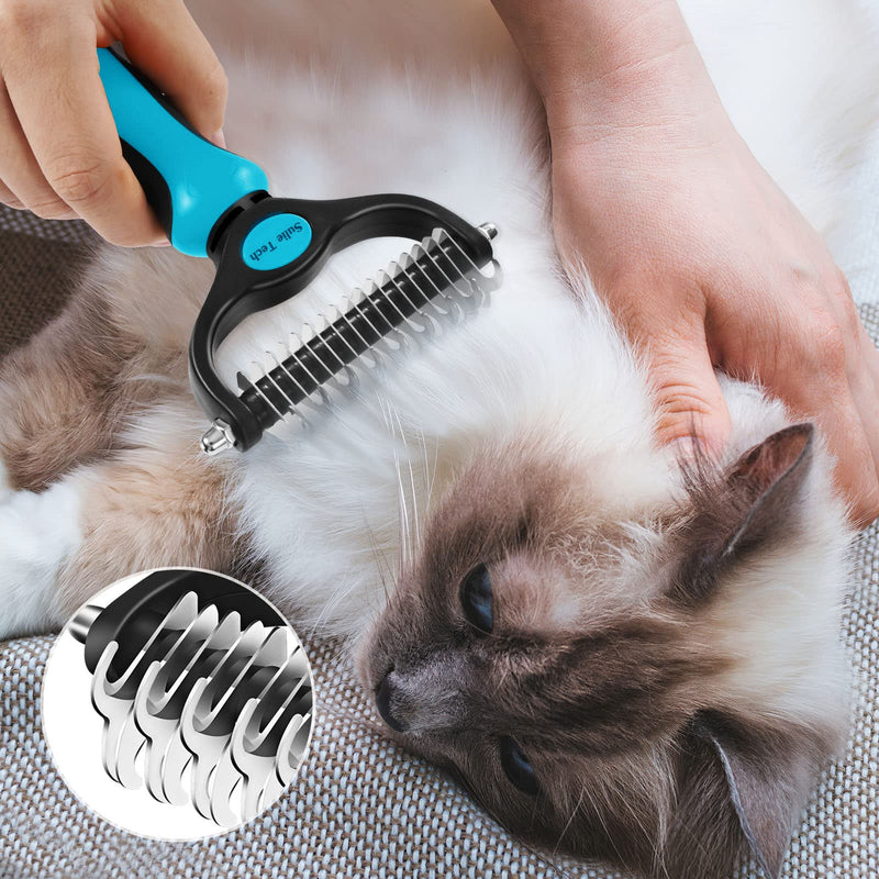 Sulie Tech Pet Grooming Brush, Dematting Undercoat Rake for Dogs and Cats, Double Sided Shedding, to Remove Mats, Knots and Tangles Gently Blue - BeesActive Australia