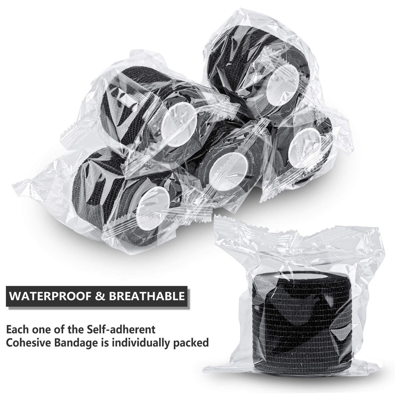 12 Pack Self Adherent Cohesive Wrap Bandages 2 Inches X 5 Yards, First Aid Tape, Elastic Self Adhesive Tape, Athletic, All Sports wrap Tape, Breathable Wound Tape, Bandage Wrap for Wrist, Ankle, Black 12 Count (Pack of 1) - BeesActive Australia