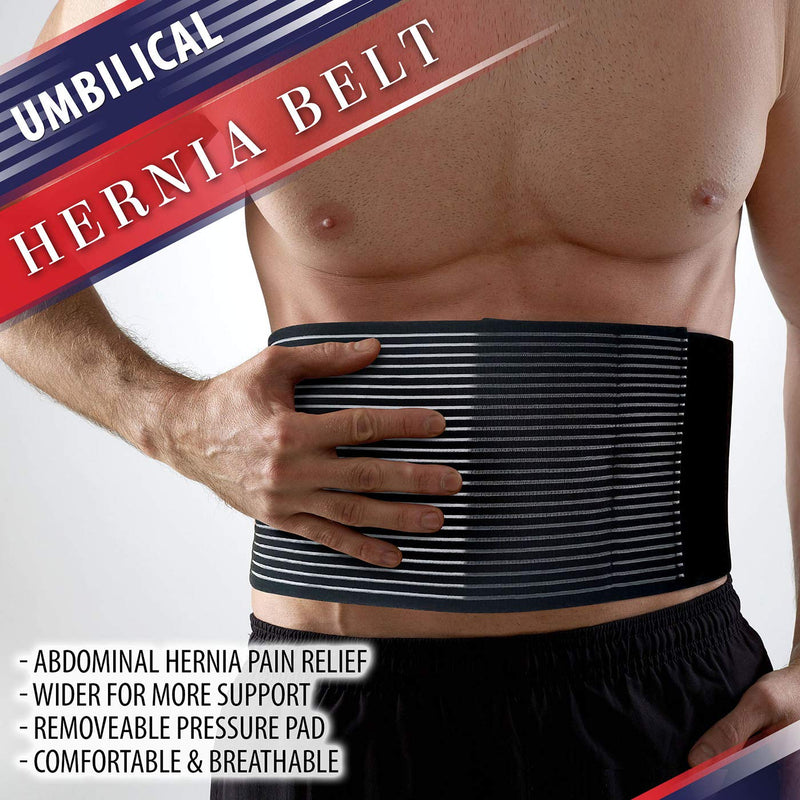 Hernia Belt for Men or Women - Abdominal Binder Lower Waist Support Belt for Umbilical Hernias & Navel Belly Button Hernias with Pad for Inguinal Hernia Stomach Hernia Brace Hernia Truss L/XL 31 - 51" L/XL (37" to 51") - BeesActive Australia