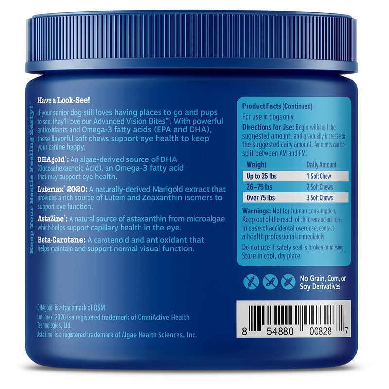 Zesty Paws Eye Supplement for Dogs - Vision Support with Lutein + Vitamin C & Astaxanthin Antioxidants - Dog Vitamins for Eyes + Fish Oil for Omega 3 EPA & DHA for Senior Dogs 90 Count - BeesActive Australia