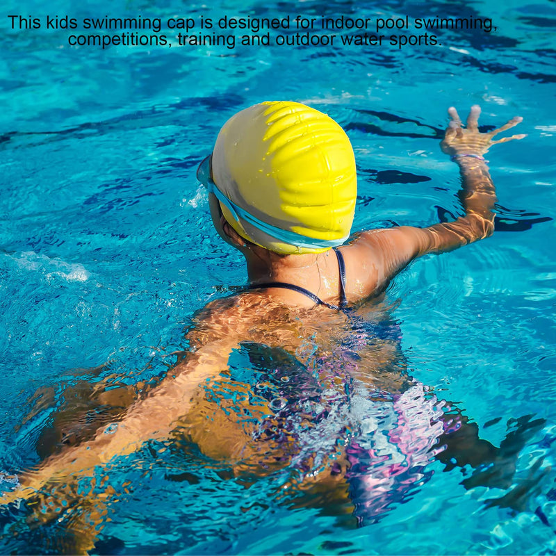 Doovid Kids Swim Caps Waterproof Swimming Cap Toddler Boys Girls Bathing Caps Age 3-8 Long and Short Hair Silicone Swim Cap C White One Size - BeesActive Australia