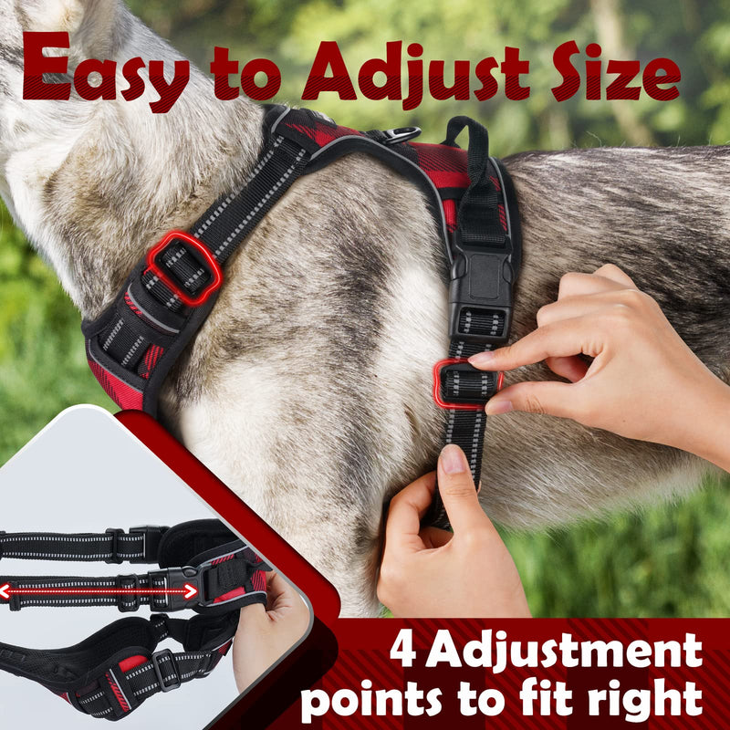 rabbitgoo Dog Harness for Large Dogs No Pull, Adjustable Dog Walking Vest Harness with 2 Leash Clips, Comfort Padded Pet Harness with Handle, Reflective Front Body Harness Buffalo Plaid (Red & Black) - BeesActive Australia