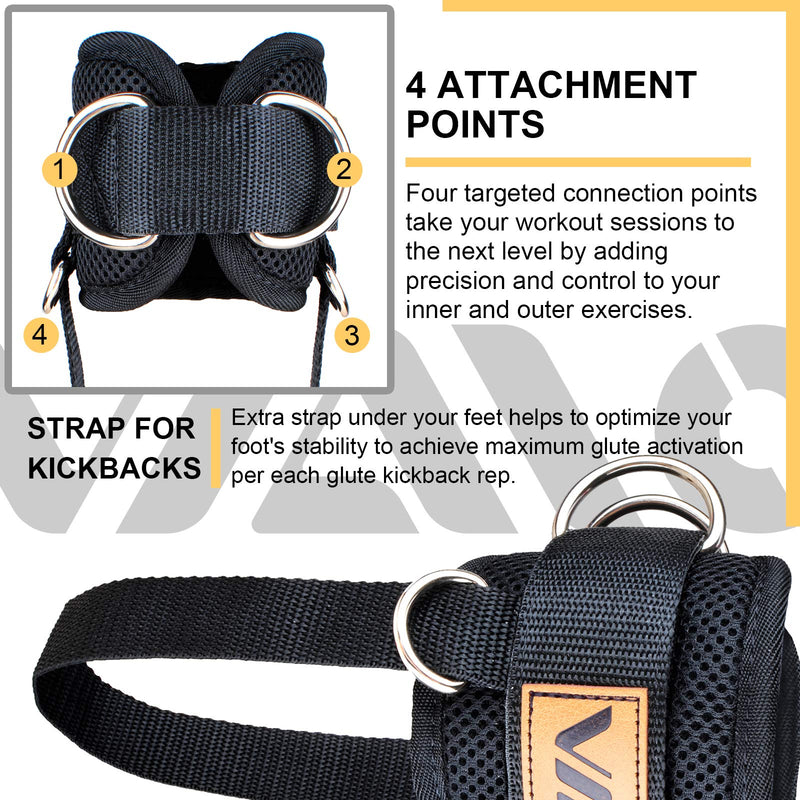 VAIIO Ankle Straps for Cable Machines,Adjustable Comfort fit Neoprene, Reinforce Double D-Ring - Premium Ankle Cuffs to Improve Abdominal Muscles, Lift The Butts, Tone The Legs for Men & Women Black - BeesActive Australia