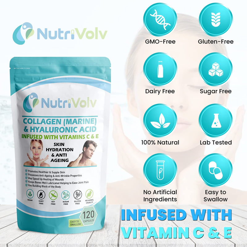 Collagen, Hyaluronic Acid High Strength with Vitamin C & E Beauty Pills Supports Tissue Repair, Anti Ageing & Skin Hydration | 120 Capsules - BeesActive Australia