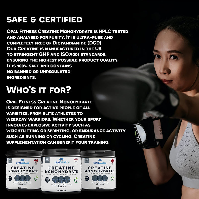 Creatine Monohydrate Tablets by Opal Fitness – Easy to Swallow Vegan Tablets - Scientifically Proven to Increase Muscle Strength, High Intensity Explosive Energy, and Build Lean Muscle Mass - BeesActive Australia