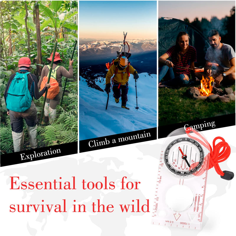Orienteering Compass Waterproof Multifunctional Navigation Compass Hiking Backpacking Compass Map Ruler Magnifier for Explorer Hiking Map Reading and Navigation with Adjustable Lanyard - BeesActive Australia