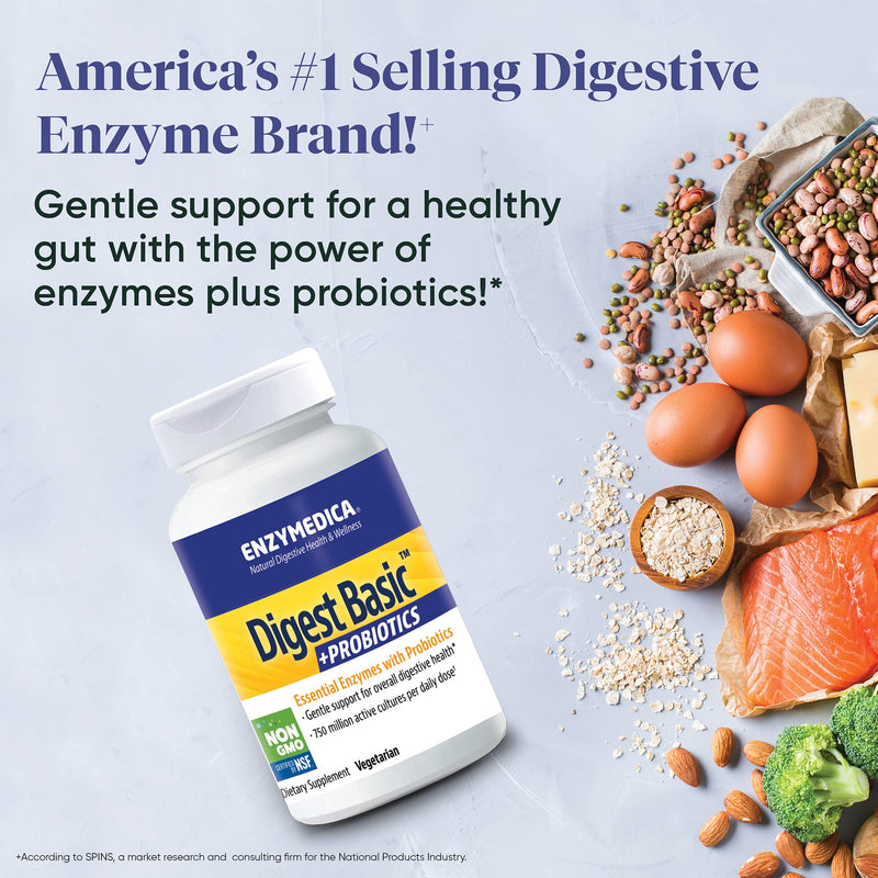 ENZYMEDICA - Digest Basic + Probiotics (90 Capsules) | Digestive Enzymes Supplements | Digestive Enzymes Blend with Probiotics, Nutrient Supplements, Gut Health Supplement, Easy Digest, Vegetarian 90 Count (Pack of 1) - BeesActive Australia