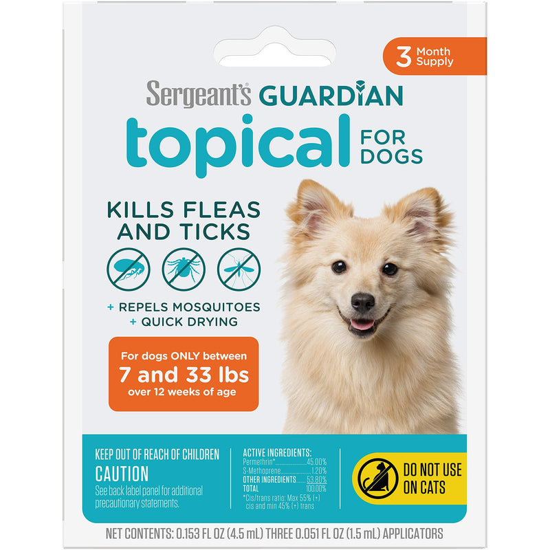 Sergeant's Guardian Flea & Tick Squeeze On for Dogs 7-33 lbs, 3 Count - BeesActive Australia