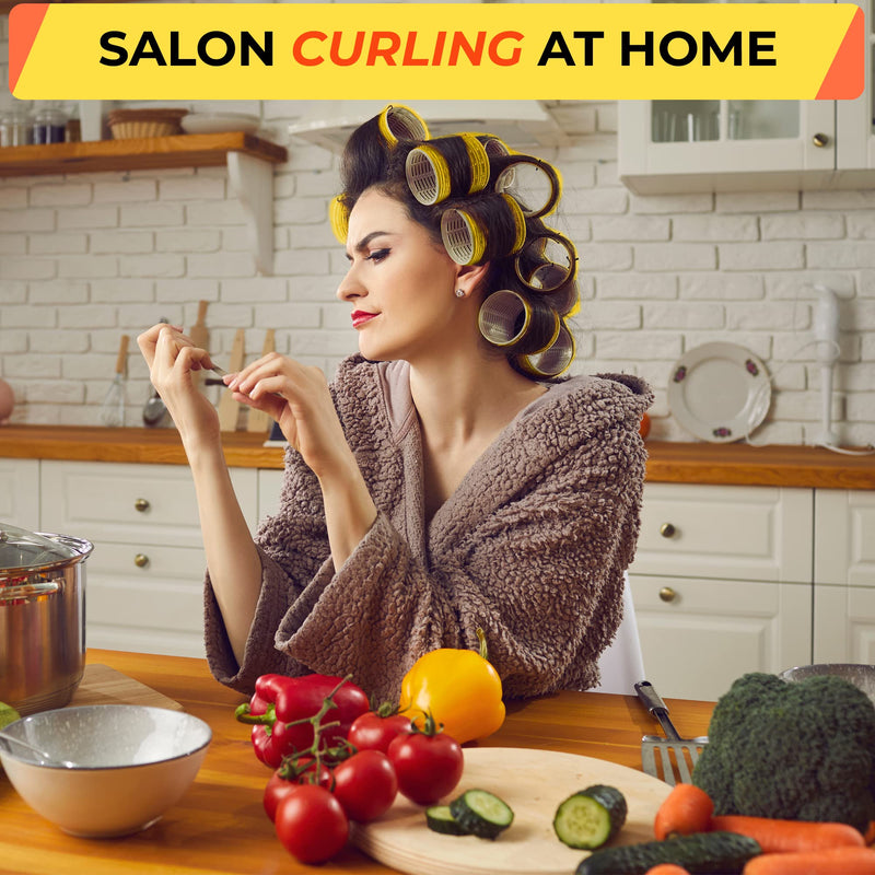 Large Hair Rollers with Clips - Self Grip Jumbo/Big Curlers Rollers for Hair Volume, 18 Pack, 3 Sizes (6 Pcs Each) with 12 Hair Roller Clips - BeesActive Australia