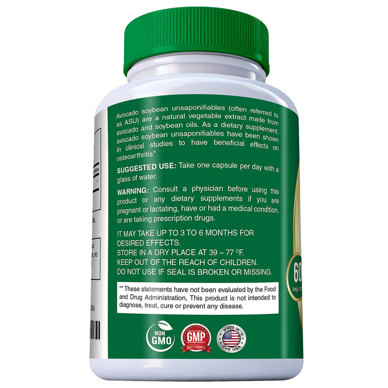 N'More Avocado Soybean Unsaponifiables Joint Health Supplement 400 mg, Non-GMO, Dairy, Gluten & Shellfish Free, 60 Day Supply, One Capsule Per Day - BeesActive Australia