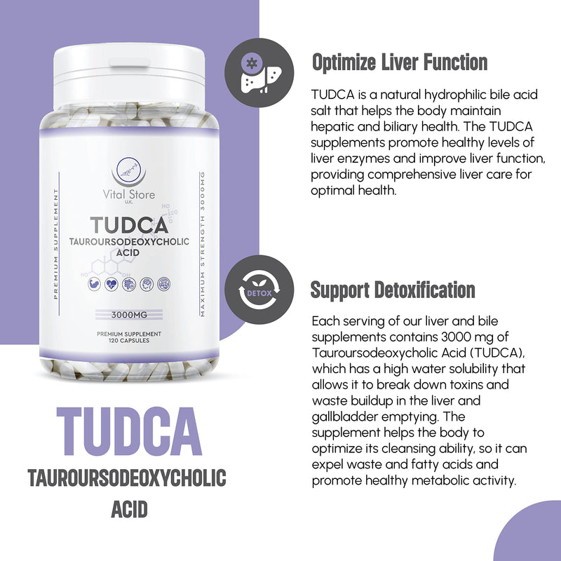 TUDCA 3000mg - 120 Vegan Capsules (4 Month Supply) - Tauroursodeoxycholic Acid High Strength Supplement - Liver Support/Detox & Cleanse/Digestive Health - BeesActive Australia