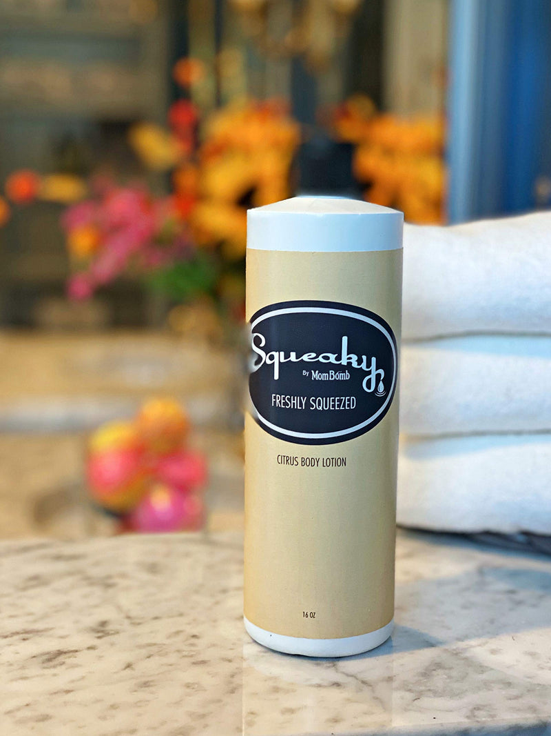 Freshly Squeezed Body Lotion - a blend of organic shea butter plus the citrus scents of orange and passion fruit nourishes your skin. Squeaky by Mom Bomb Body Lotion leaves skin feeling moisturized. - BeesActive Australia