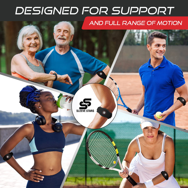 Sleeve Stars Tennis Elbow Support Strap, Golfers Elbow Support for Men & Women Epicondylitis Clasp, Counterforce Arm Band for Tendonitis Relief & Support, Forearm Brace w/ 3 Straps Length, Fits 9"-23" 1 Black - BeesActive Australia