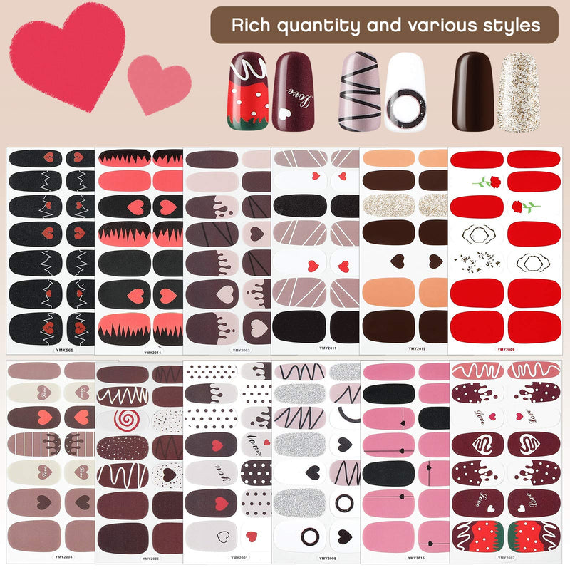 24 Sheets 336 Pieces Valentine's Day Nail Polish Stickers Self-Adhesive Full Wrap Nail Art Decals Full Cover Nail Decals Strips with Nail File for Women Girls DIY Nail Art Decoration - BeesActive Australia