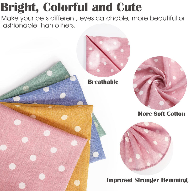 4PCS Dog Bandanas Fall Cute Soft Cotton Puppy Cat Scarfs Washable Daily Handkerchief Pink Green Blue Khaki Comfortable Gifts, Adjustable Accessories for Small Medium Large Girl Boy Pup Pet Polka Dot - BeesActive Australia