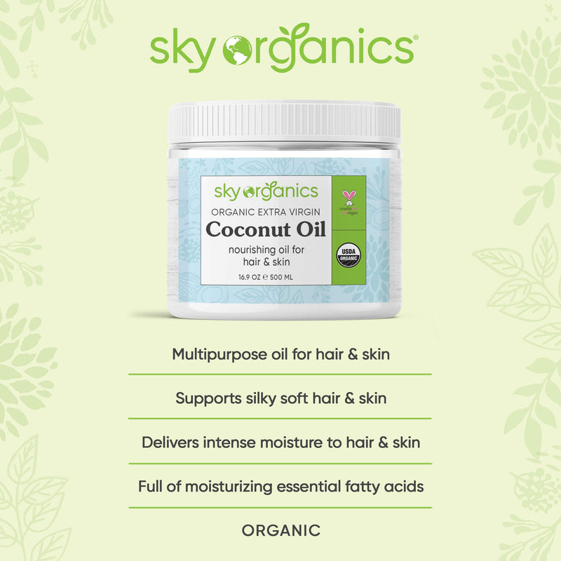 Organic Extra Virgin Coconut Oil by Sky Organics (16.9 oz) USDA Organic Coconut Oil Cold-Pressed Kosher Cruelty-Free Unrefined Coconut Skin Moisturizer Hair Mask - BeesActive Australia