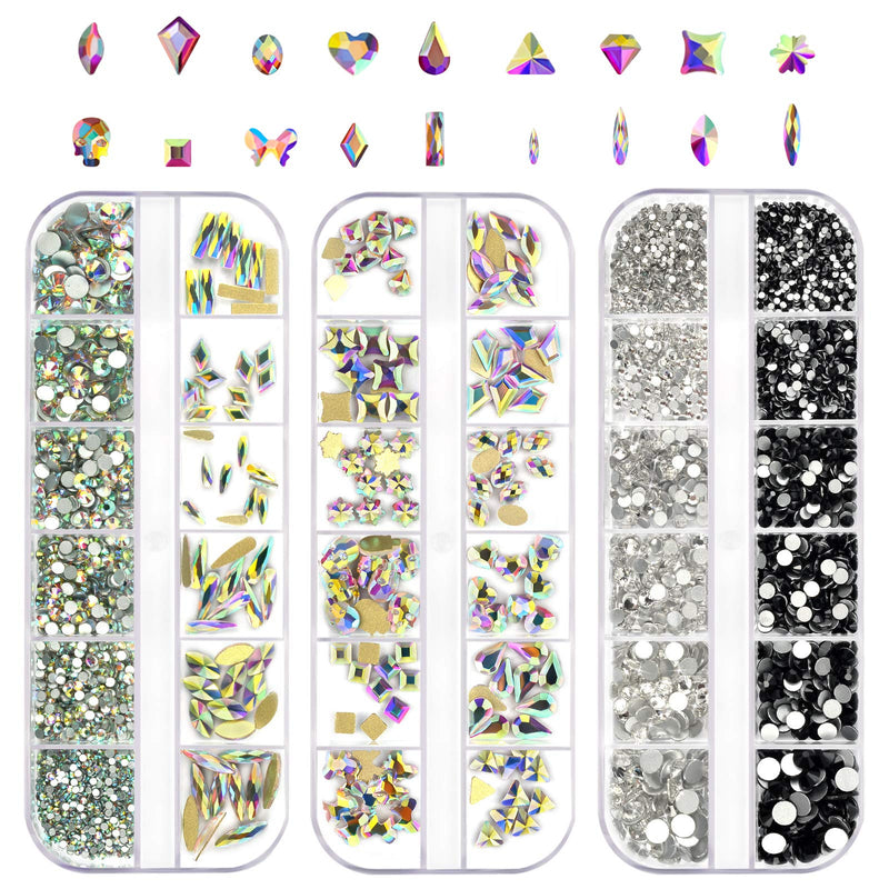 iFancer 4500 PCS Crystal Rhinestones Set for Nail Art AB Glass Nail Crystal Multi-Shape Flatback 3D Nail Rhinestones Gems Kits DIY Craft Nail Art Decoration Supplies - BeesActive Australia