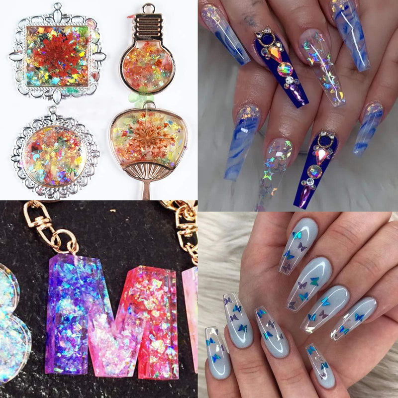 Fluorescence Butterfly Star Nail Glitter Sequins Mixed Holographic Heart Irregular Chunky Glitter Flakes Paillette Festival Rave Cosmetic Crafts Resin Accessories Tips Decor (Butterfly Star Heart) Butterfly Star Heart - BeesActive Australia