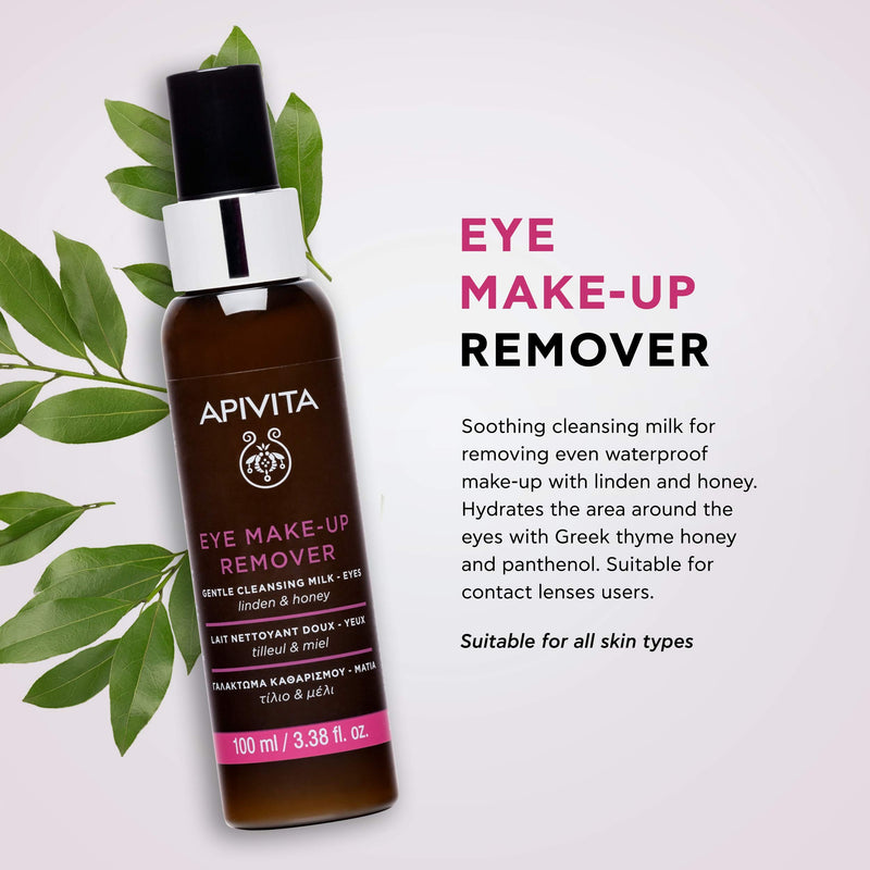 APIVITA Natural Eye Make-up Remover with Honey and Linden 3.38 fl.oz. | Cleansing Milk for the Eyes Suitable for Sensitive Eyes & Contact Lenses Wearers | Waterproof Makeup & Impurities Remover - BeesActive Australia