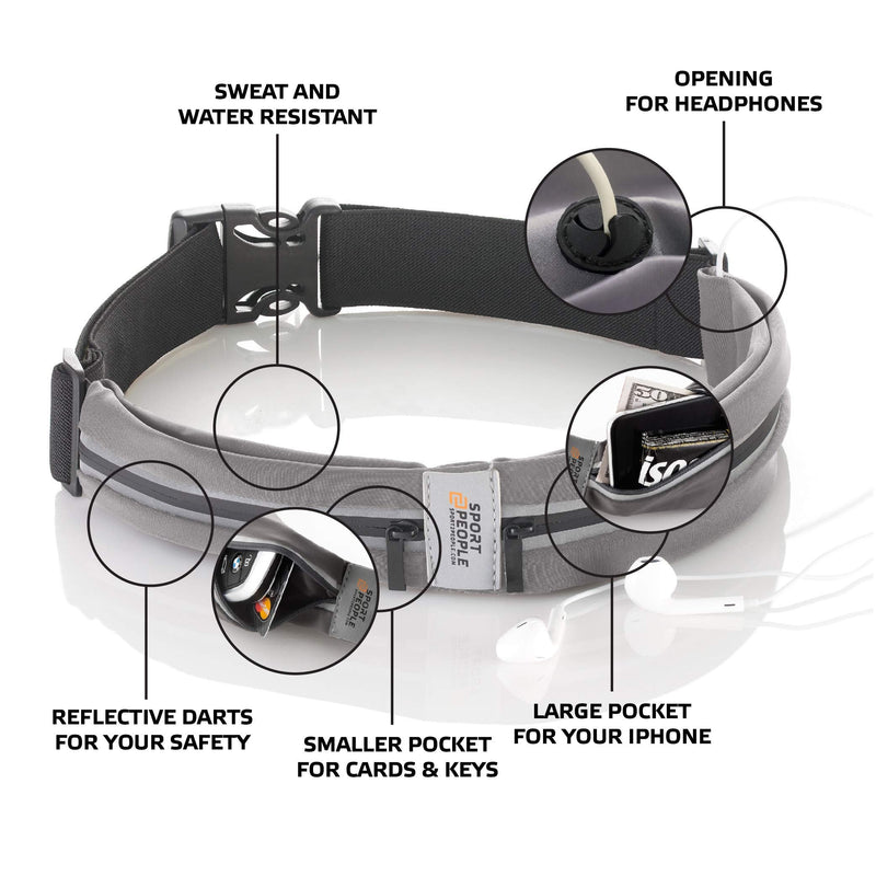 sport2people Running Belt for Men & Women, Phone Holder for Running, Reflective Running Gear, Running Fanny Pack for Women & Men, Cell Phone Holder, Running Waist Packs, Money Belt, Travel belt (Light Gray Steel) Light Gray Steel - BeesActive Australia