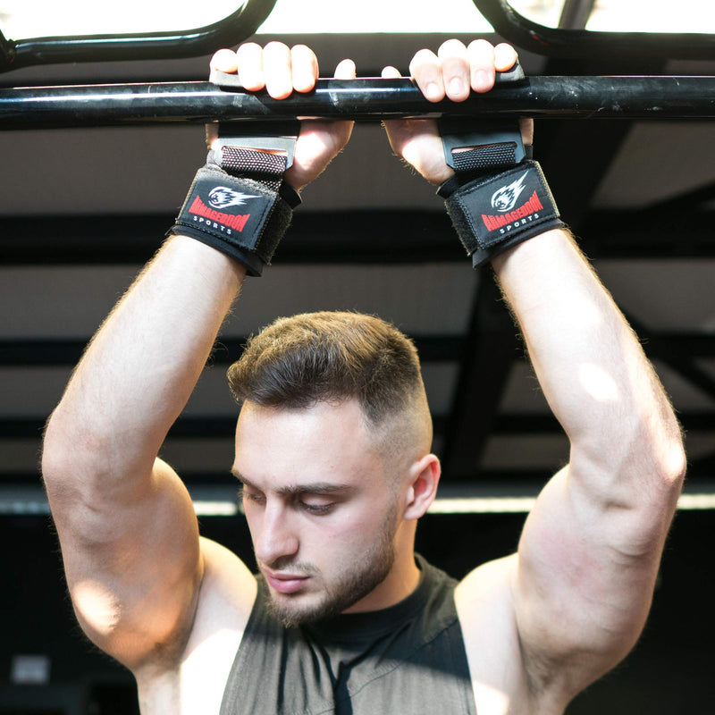 Armageddon Sports Premium Weight Lifting Wrist Hooks Straps for Maximum Grip Support - Deadlift Gloves and Grip Pads Alternative in Fitness Gym Power Training Like Pull Up Deadlifting & Shrugs - BeesActive Australia