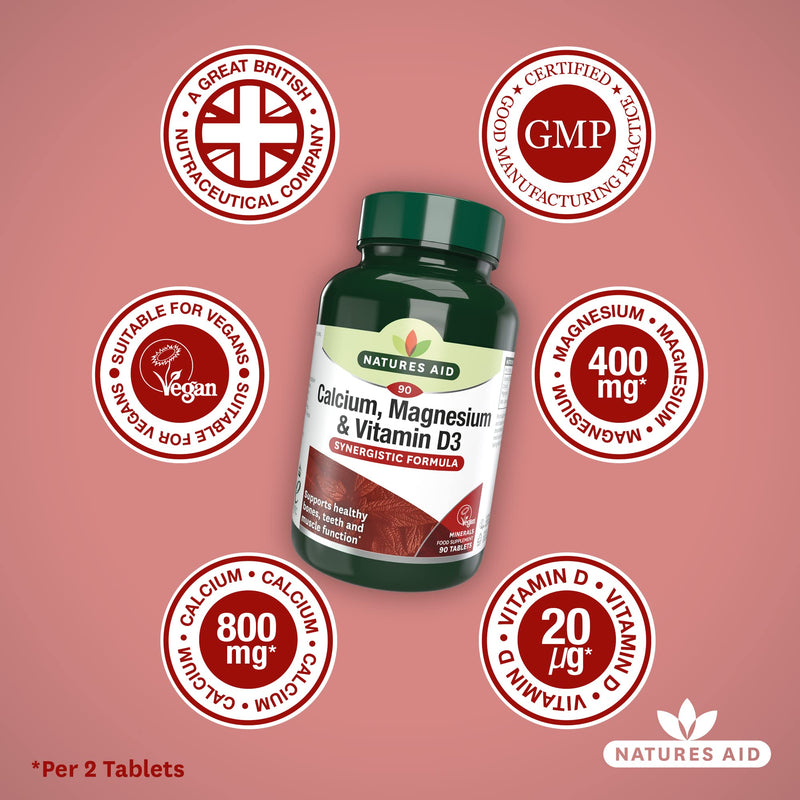 Natures Aid Calcium Magnesium and D3, Helps Maintain Normal Bones, Teeth and Muscle Function, Vegan, 90 Tablets Calcium Magnesium and D3, 90 Tablets - BeesActive Australia