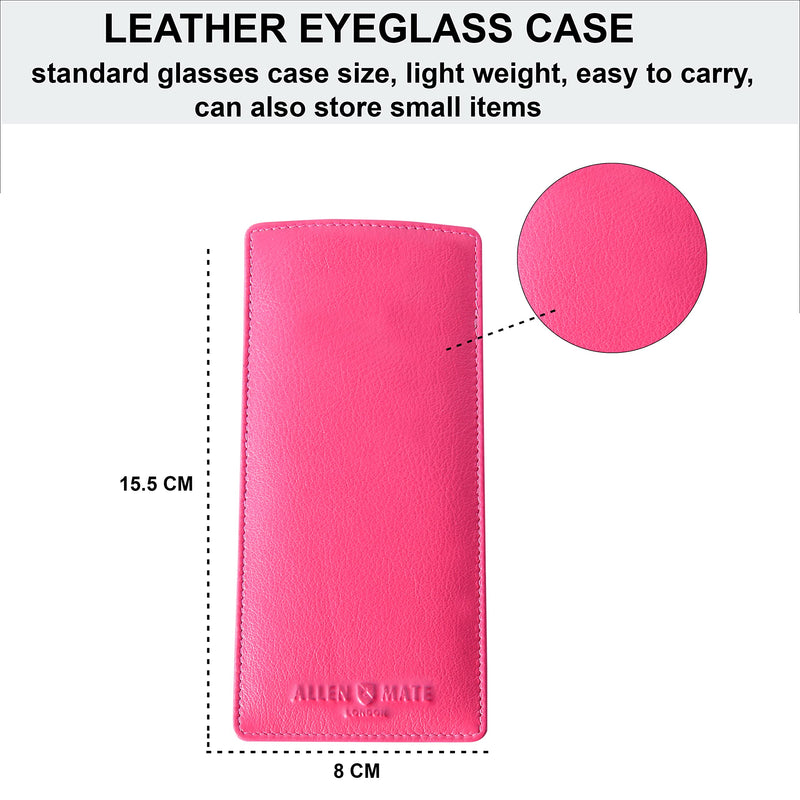 ALLEN & MATE Real Leather Reading Glasses Case Slim Soft Spectacles Pouch Sleeve with Glass Cleaning Cloth Pink Premium - BeesActive Australia