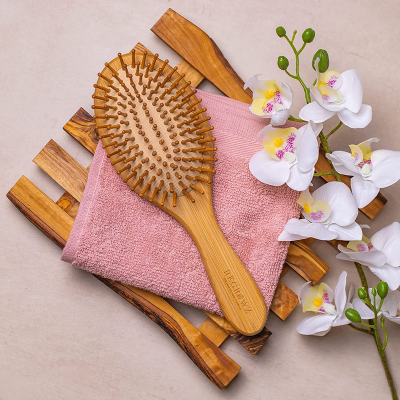 Regrowz Bamboo Paddle Hair Brush with Round Bamboo Bristles - Detangling Hair Brush - Scalp Massage - Eco-Friendly - Unique Shape - BeesActive Australia