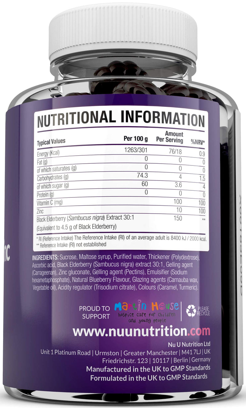 Elderberry Gummies for Adults & Kids - 90 Vegan Gummies with Sambucus Black Elderberry, Vitamin C & Zinc - Blueberry Flavour - Immune System Booster - BeesActive Australia