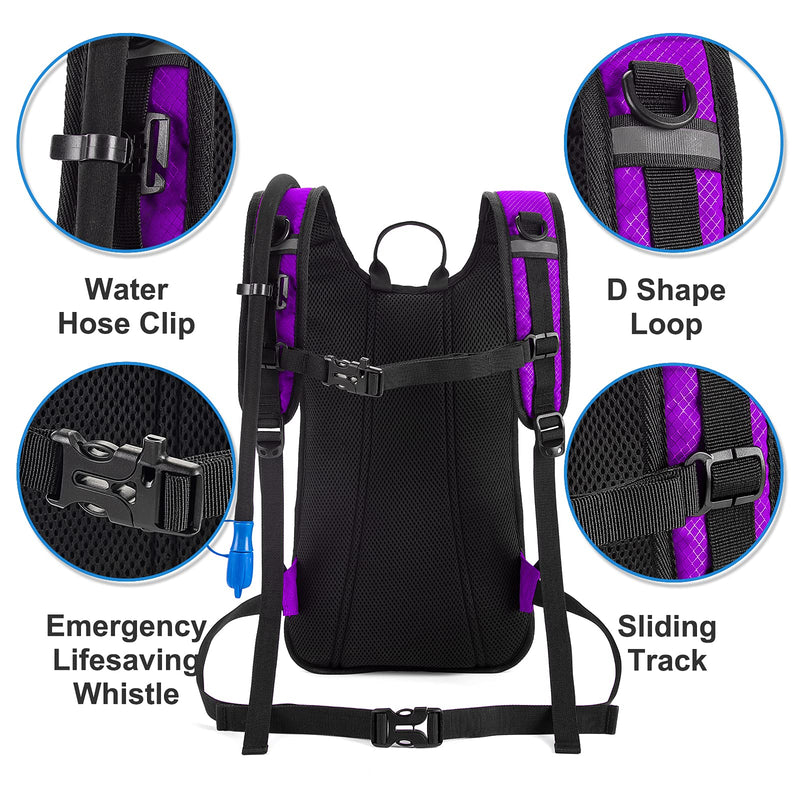 ROCKRAIN Hydration Backpack Insulated Hydration Pack with 2L BPA Free Water Bladder for Hiking, Running, Climbing and Cycling, Perfect for Men, Women, Kids, Lightweight Daypack Violet - BeesActive Australia