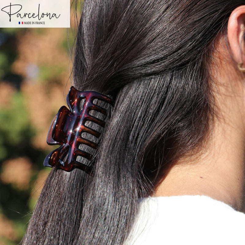 Parcelona French Classic Shaded Tortoise Shell Brown 3" Covered Spring Celluloid Made in France Jaw Claw Hair Clip Clutcher Clamp for Women and Girls - BeesActive Australia