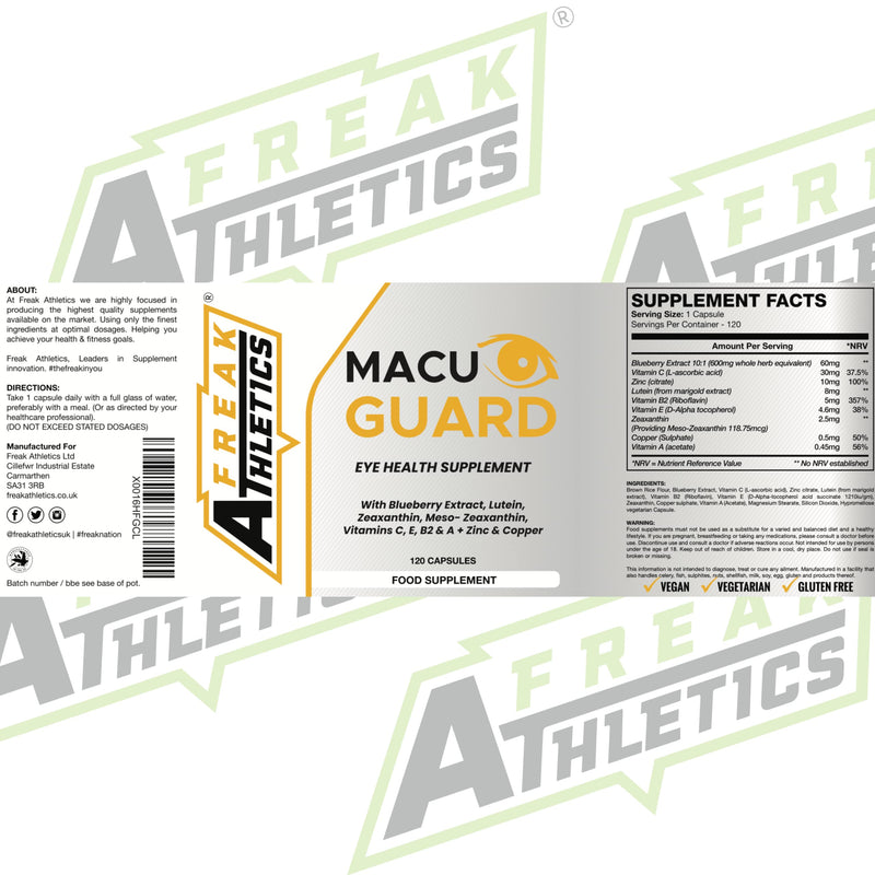 MacuGuard+ Eye Supplement - 120 Capsules - Zeaxanthin, Meso Zeaxanthin, Lutein, Blueberry Extract Plus Vitamins and Minerals - Premium UK Made - BeesActive Australia