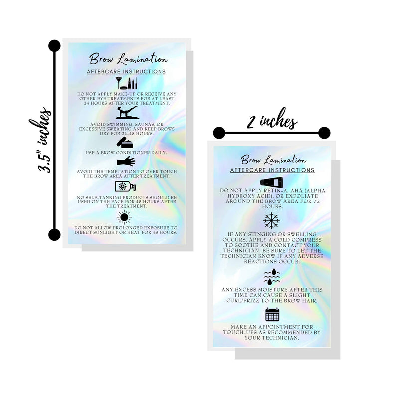 Brow Lamination Aftercare Instruction Cards | 50 Pack | 2x3.5” inches Business Card Size | Starter Lift Kit At Home DIY Brow Lift and Tint | Snatched Brows Holographic Look Design - BeesActive Australia