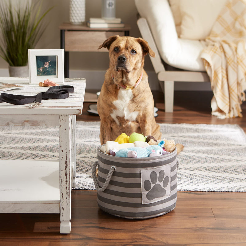 Bone Dry Pet Storage Collection Striped Paw Patch Bin, Small Round, Gray - BeesActive Australia