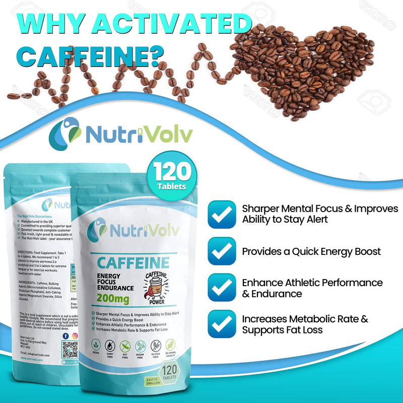 Caffeine 200mg Tablets For Energy Boost, Mental Focus, Alertness, Weight Loss & Increase Workout Performance | Vegan - BeesActive Australia